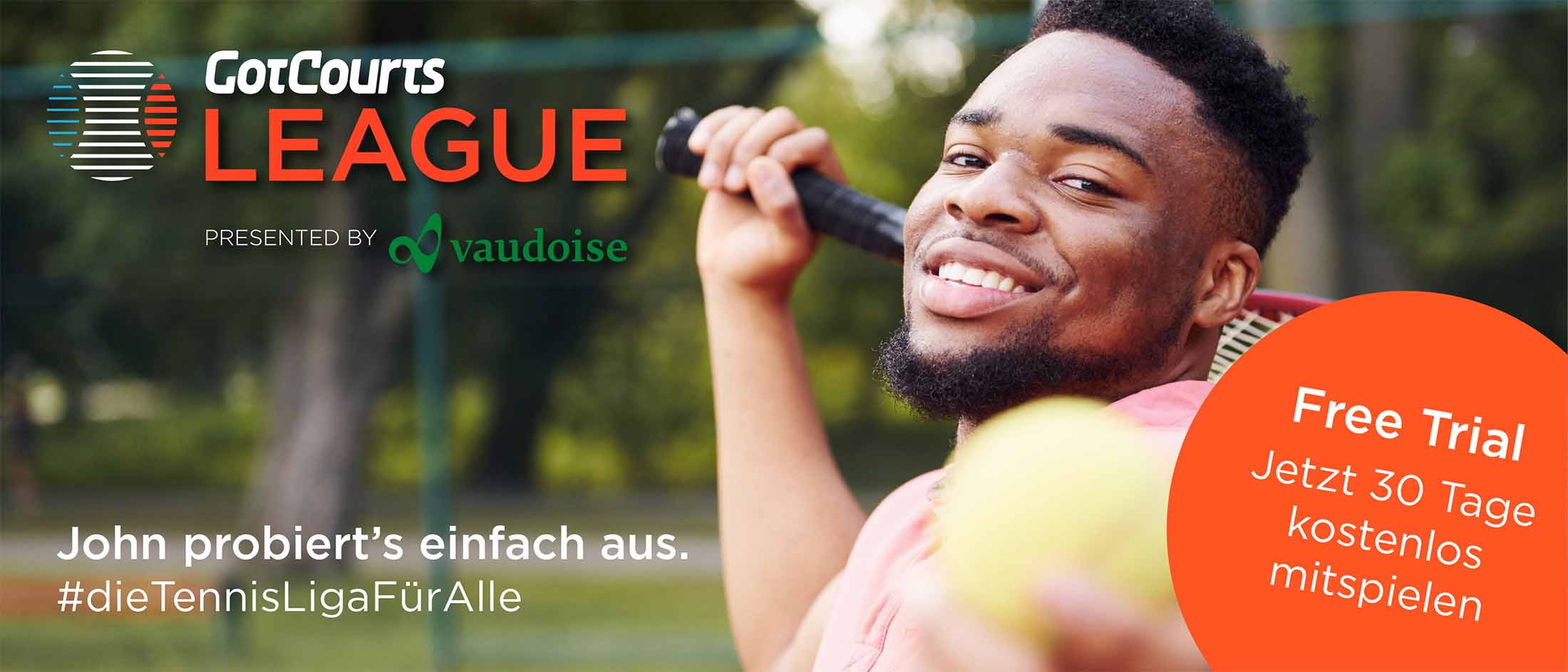 free trial promotion with young man smiling