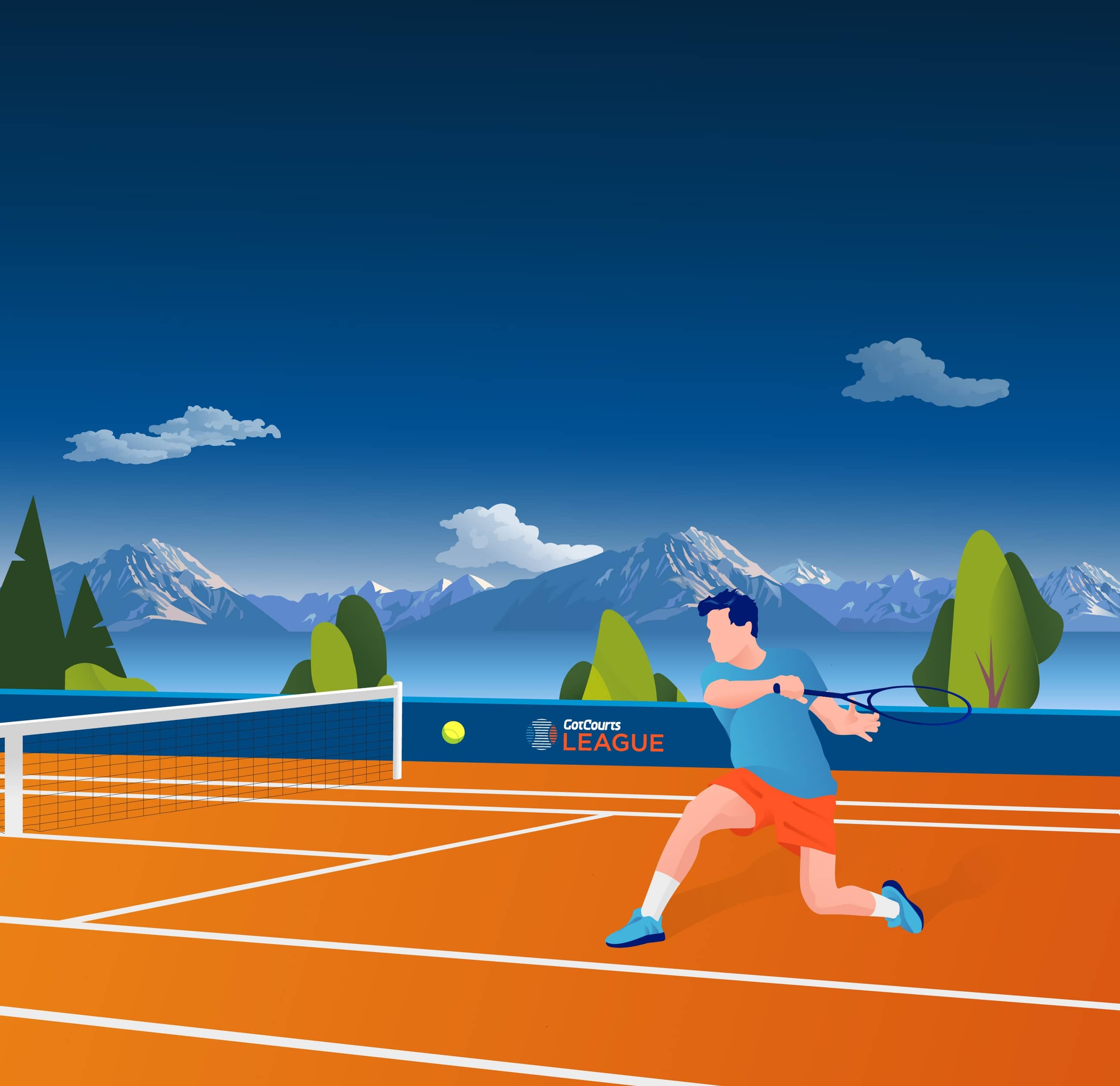 Tennis player in front of lake